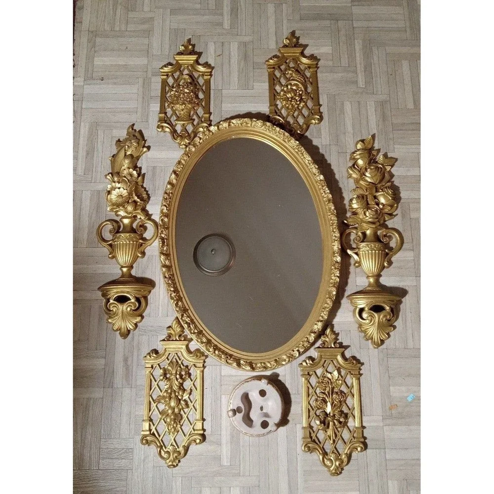 Vintage GILT WALL HANGING MIRROR SET